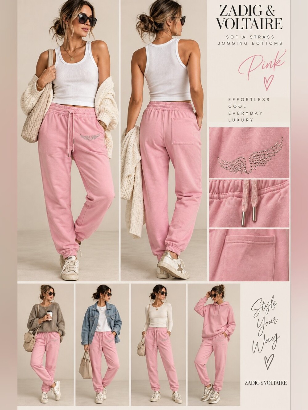 Zadig & Voltaire Sofia Strass Jogging Bottoms in pink